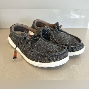 HEY DUDE Men's Wally Plaid Casual Slip On Grey Textile Men’s Size 10